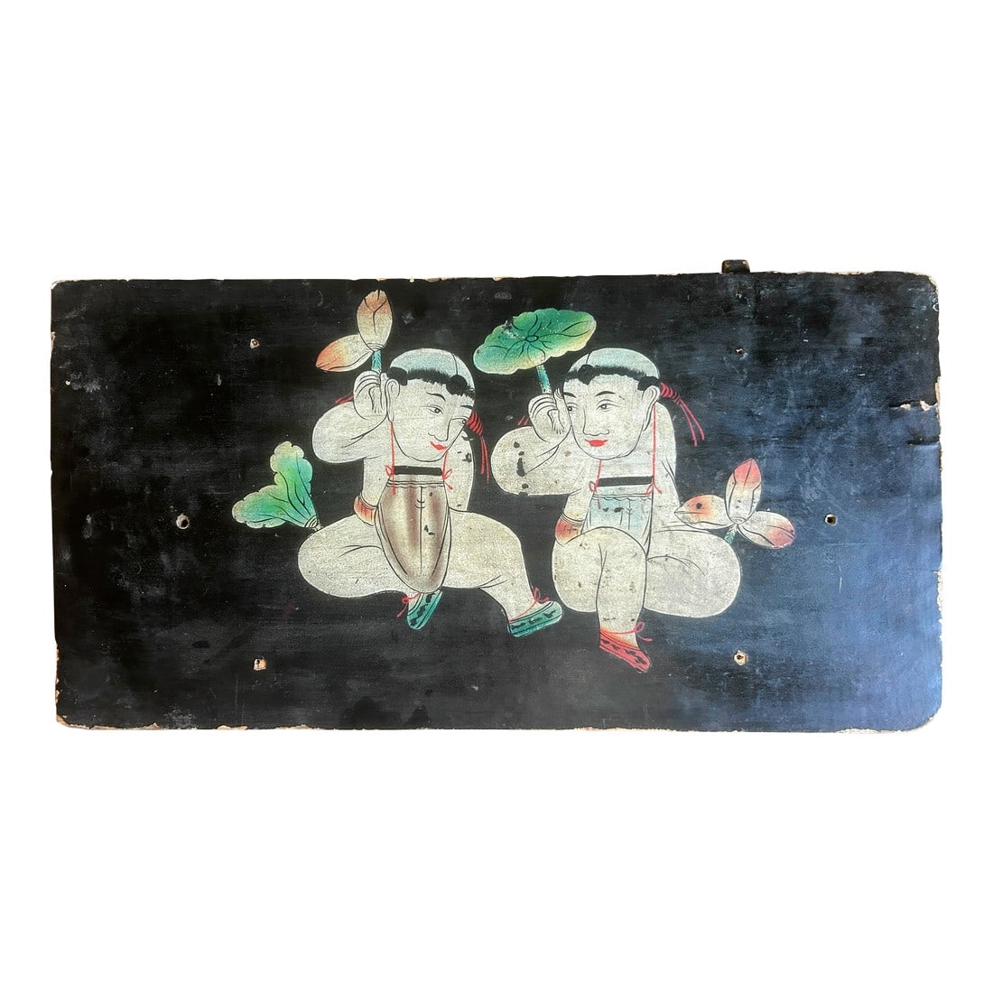 Antique Chinese Painted Wooden Panel: Antique Chinese Painted Wooden panel. Chinese newspaper print on the reverse. Acquired from an Asian art dealer in Colorado in 2021. Condition: Alterations: Original Condition Unaltered