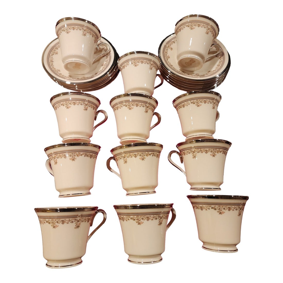 Twelve Lenox Lace Point Tea Cups and Saucers: Vintage Lenox Lace Point Tea Cups and Saucers. Condition: Alterations: Original Condition Unaltered Imperfections: Some Imperfections Condition Notes: Excellent condition Dimensions: Height: 3.2 in.