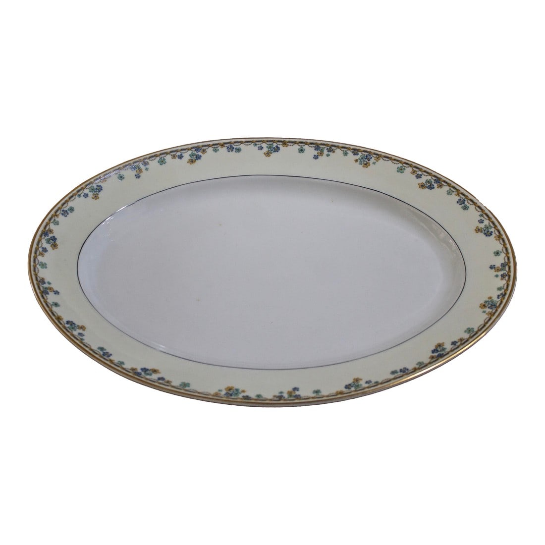 Large Haviland Limoges Valpariso Platter - Made in France: Rare find, a fab Limoges Valpariso platter, made in France y Haviland & Co. Creamy white band with blue & gold flowers surround the rim with a gold band, inside of platter is white.. Large in size