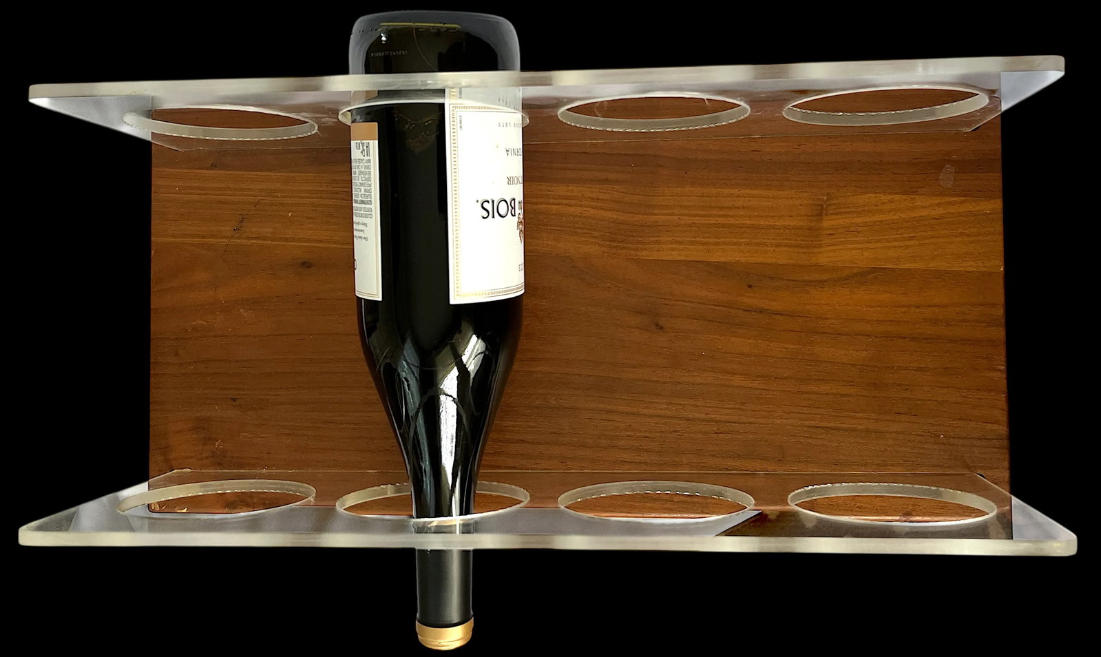 Mid-Century Modern Lucite & Solid Walnut Wine Bottle Rack After Charles Hollis Jones / Pace Collecti - 3