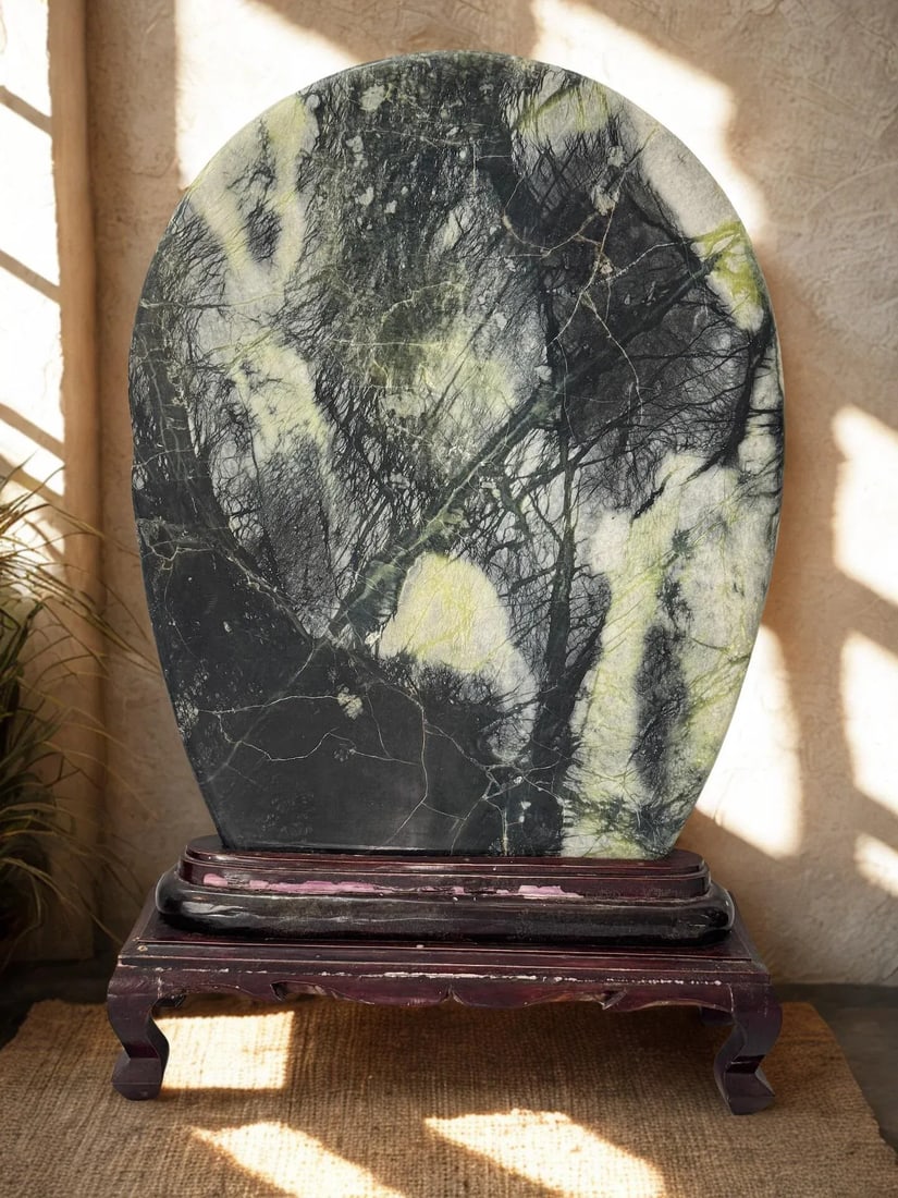 Large Antique Chinese Dali Marble Scholar's Stone on Stand - 2