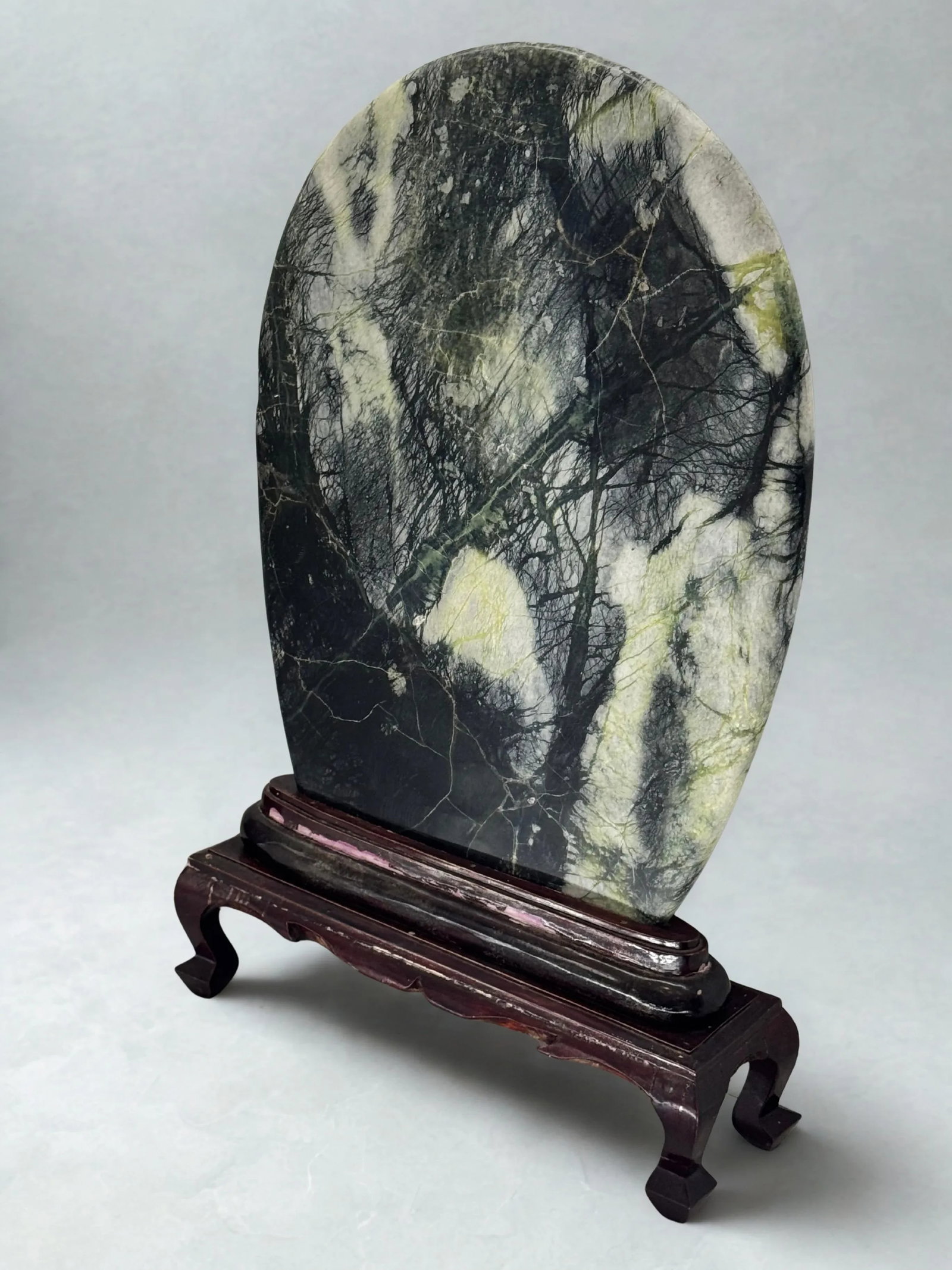 Large Antique Chinese Dali Marble Scholar's Stone on Stand - 3