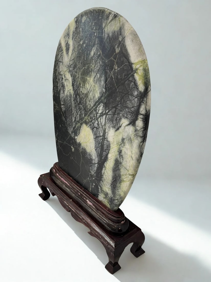 Large Antique Chinese Dali Marble Scholar's Stone on Stand - 4