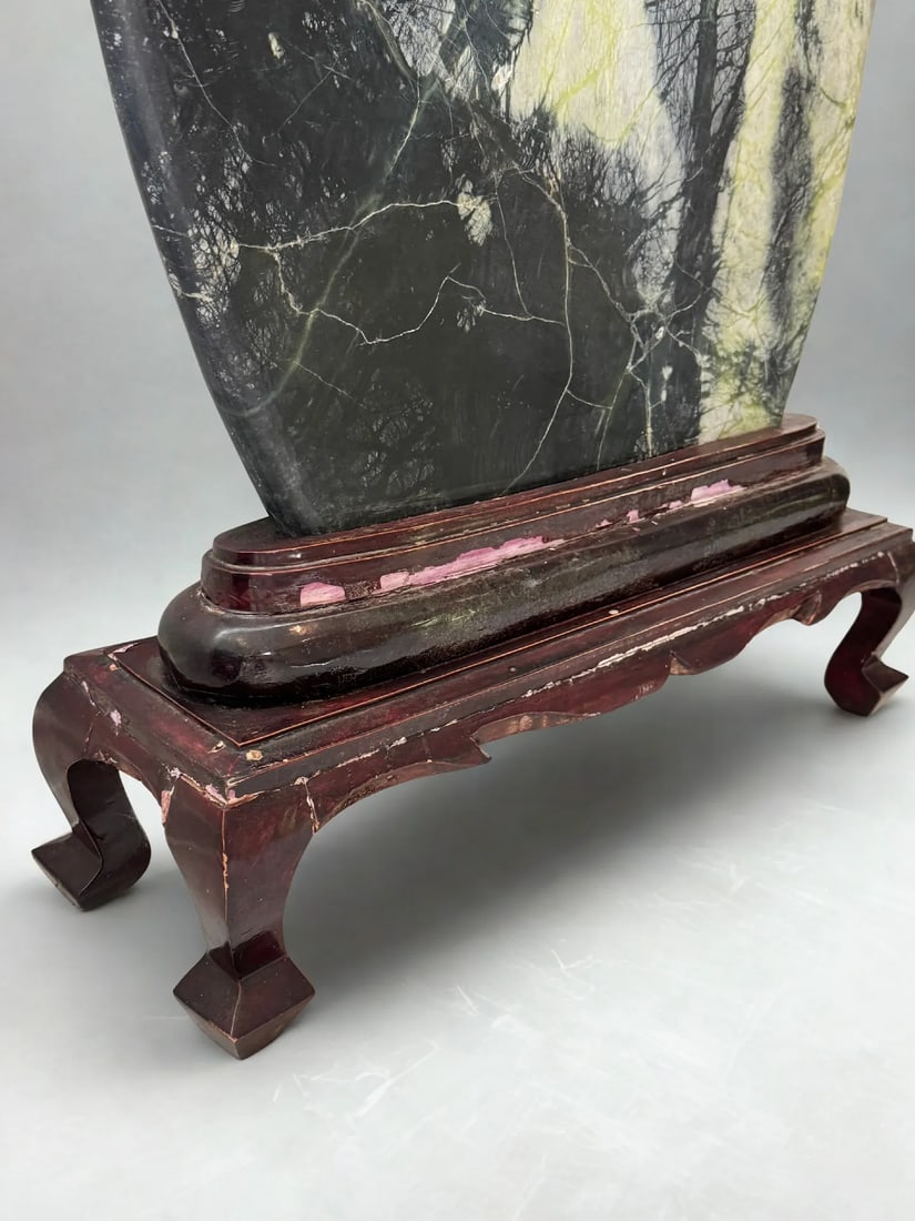 Large Antique Chinese Dali Marble Scholar's Stone on Stand - 9