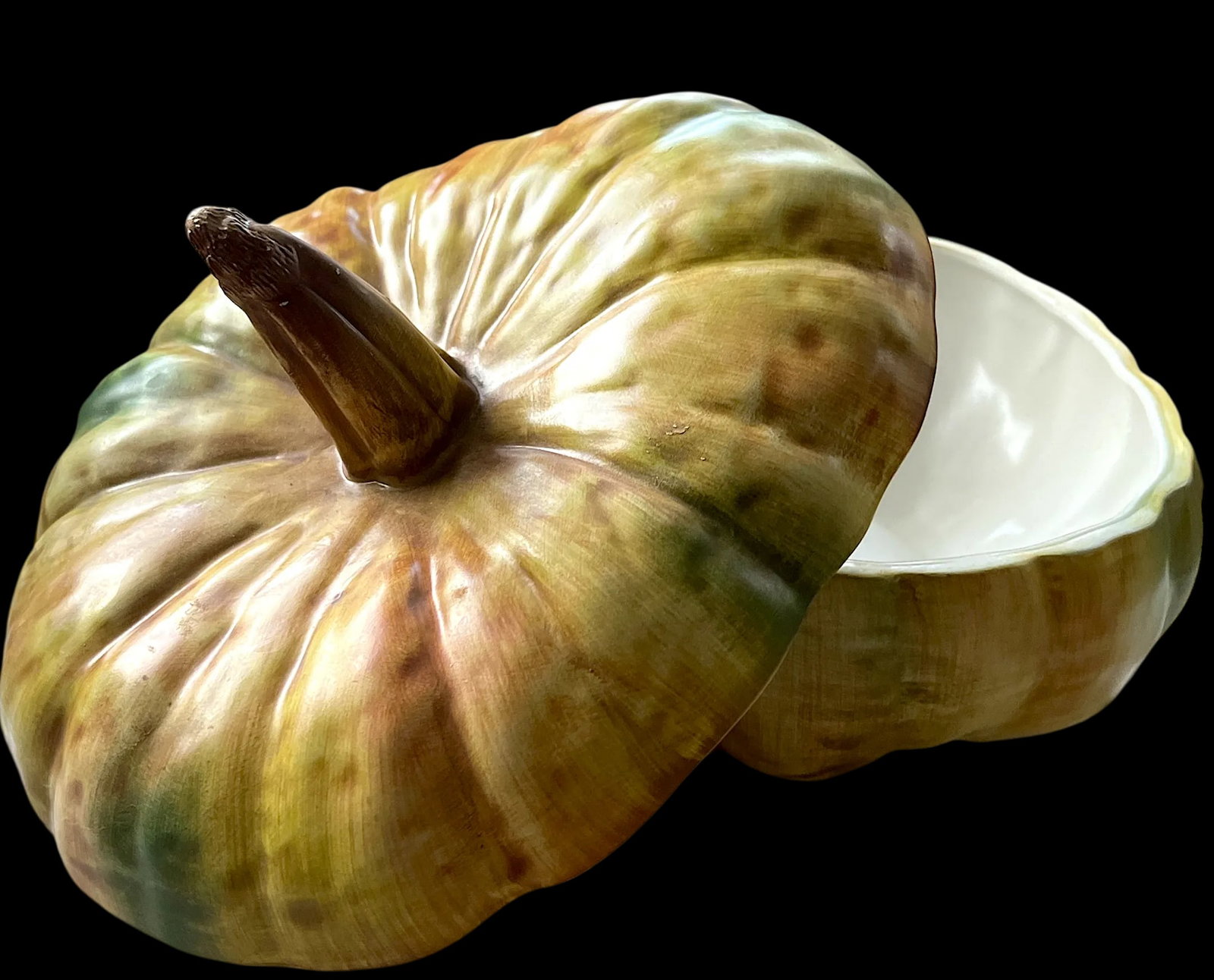Vintage Italian Majolica-Style Hand Painted Pumpkin Tureen With Lid by Bresolin - 2