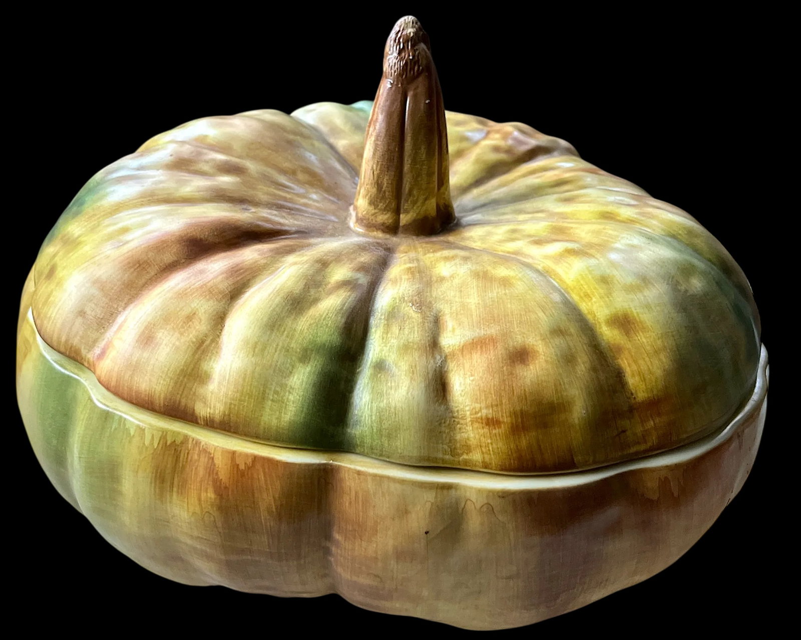 Vintage Italian Majolica-Style Hand Painted Pumpkin Tureen With Lid by Bresolin - 3
