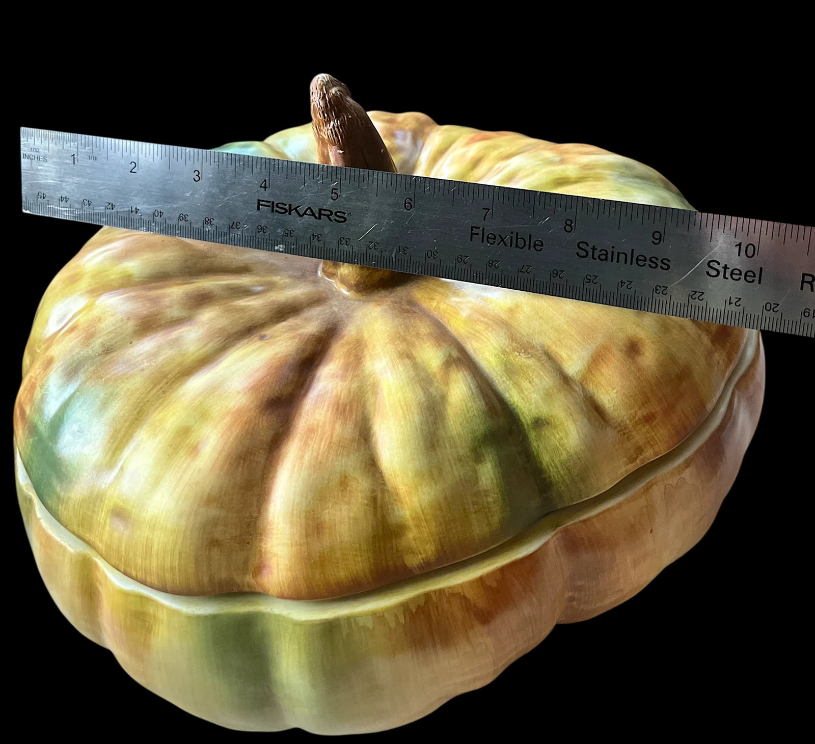 Vintage Italian Majolica-Style Hand Painted Pumpkin Tureen With Lid by Bresolin - 5