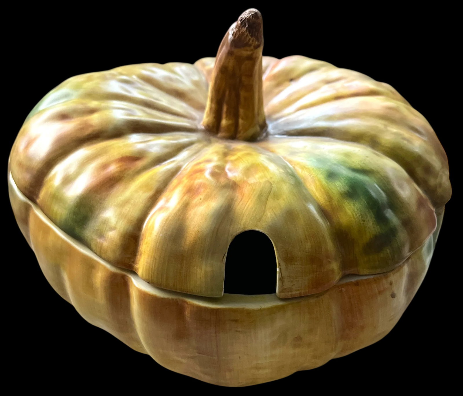 Vintage Italian Majolica-Style Hand Painted Pumpkin Tureen With Lid by Bresolin - 6