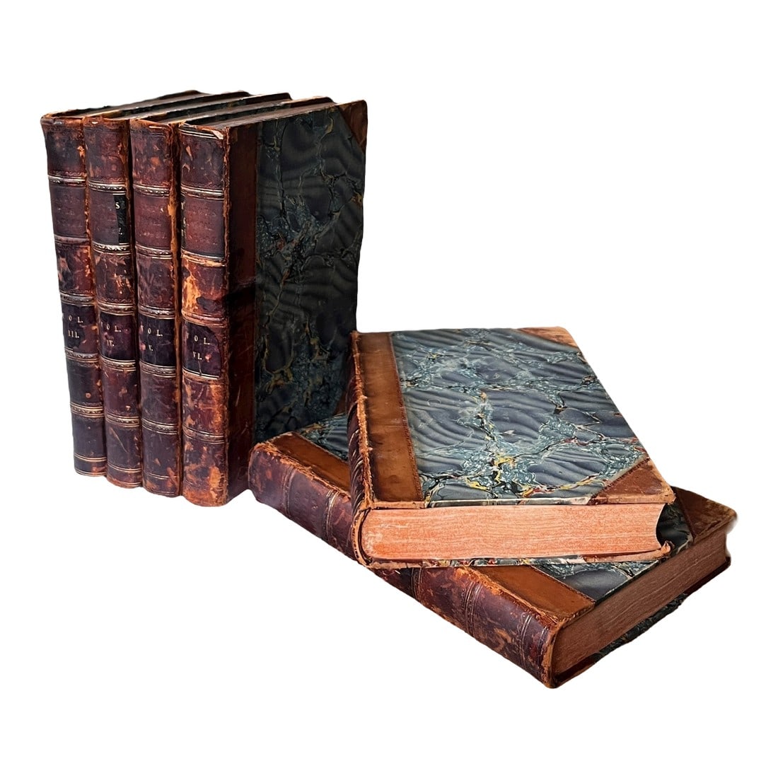 Antique Early 19th Century Leather-Bound Books Â‚Ã„Ã¬ MillotÂ: A distinguished set of six volumes from the early 19th century, Elements of General History, Ancient and Modern by the Abbé Millot. This Edinburgh 1823 edition, printed in Edinburgh, Scotland for