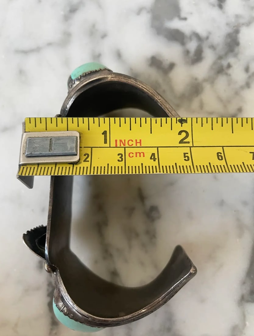 Rare Vintage American Sterling Silver and Turquoise Watch Band Cuff Bracelet - 5