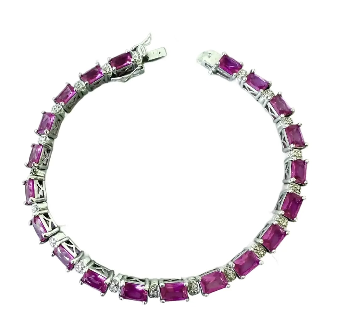 Vivid Pink Tourmaline Sterling Silver Tennis Bracelet With Box Clasp - 5