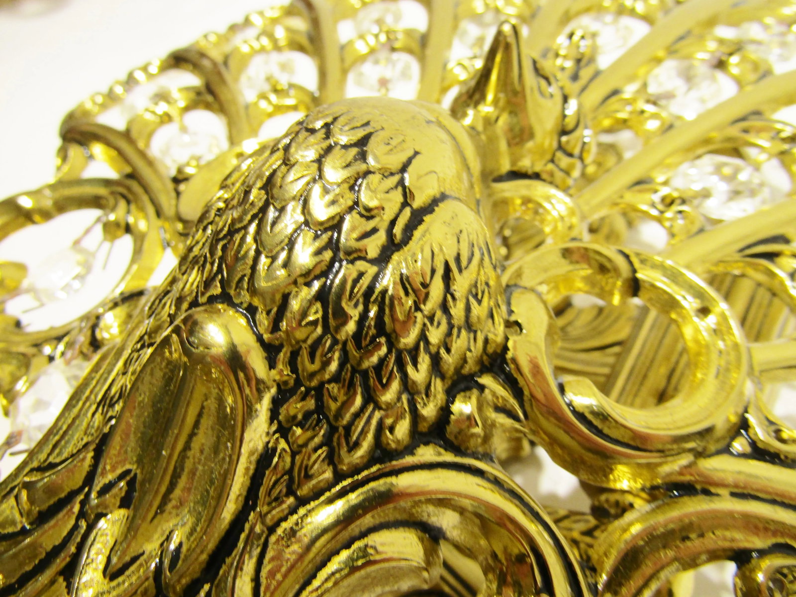 Matched Pair Brass and Crystal Peacock Electric Sconces Circa 1970s - 18