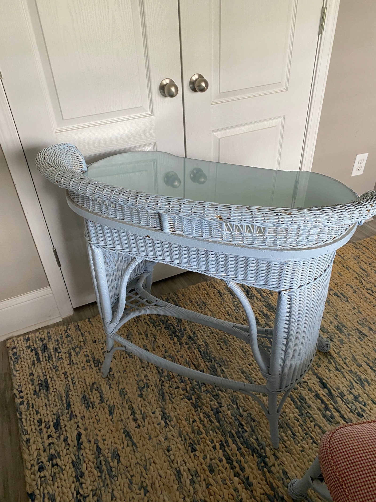 Antique Wicker Writing Desk and Matching Chair and Glass Custom Top - 3