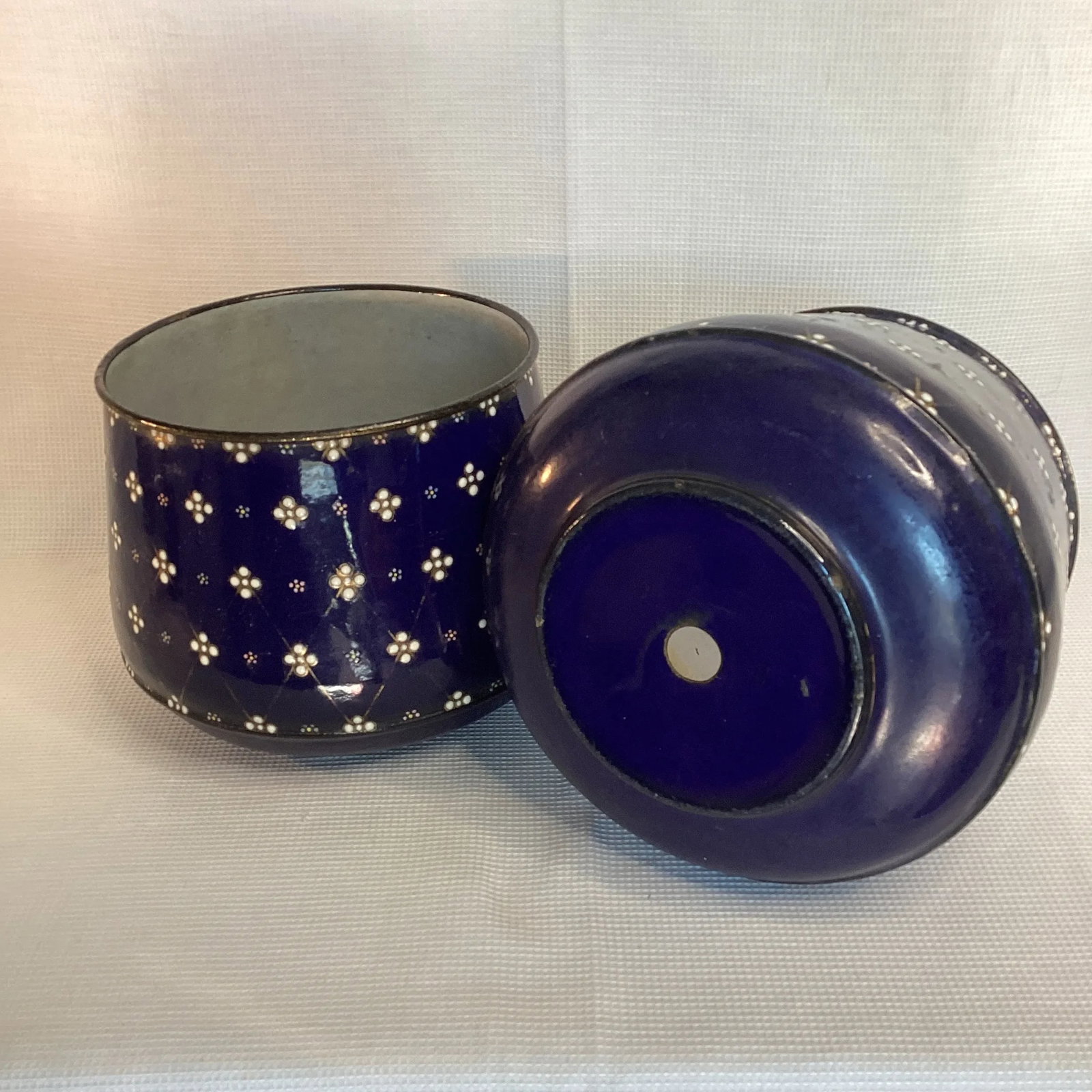 Pair Cobalt Blue Vintage Enamelware Planters, A Pair - 4