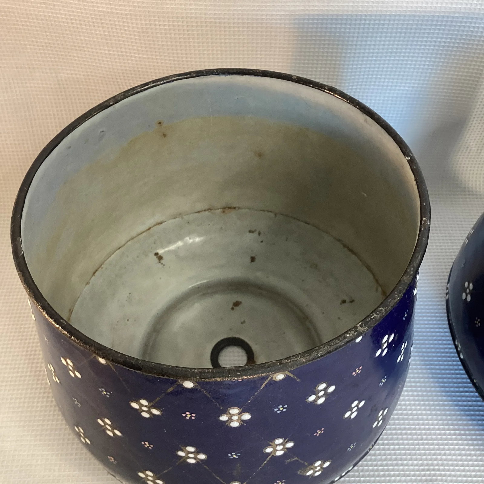 Pair Cobalt Blue Vintage Enamelware Planters, A Pair - 5