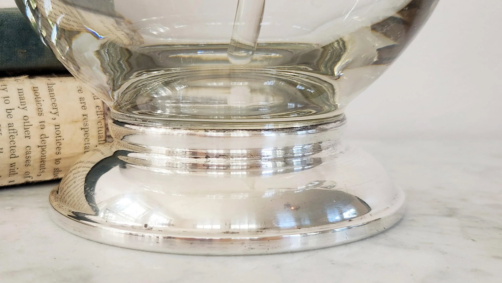 1950s Mid-Century Handblown Glass Pitcher With Sterling Silver Base & Stirrer "” J. Rogers - 3