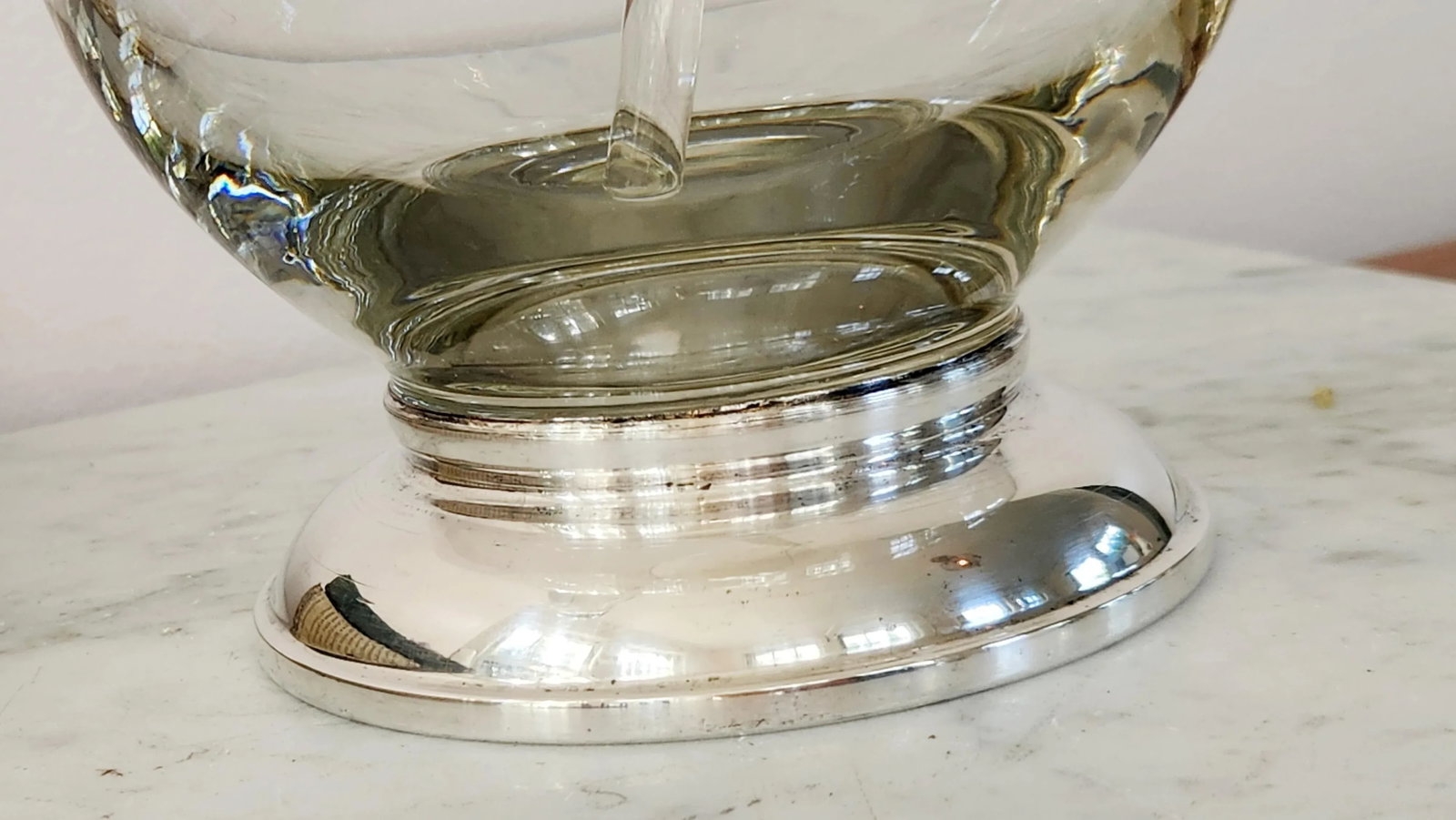 1950s Mid-Century Handblown Glass Pitcher With Sterling Silver Base & Stirrer "” J. Rogers - 8