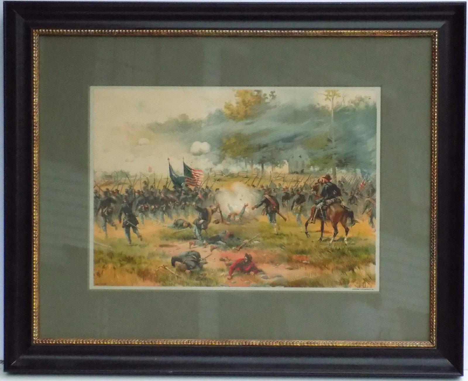 1887 Battle of Antietam Chromolithograph, Custom Framed Civil War Print - 2