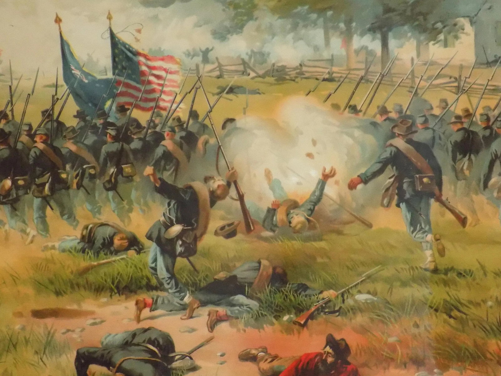 1887 Battle of Antietam Chromolithograph, Custom Framed Civil War Print - 3