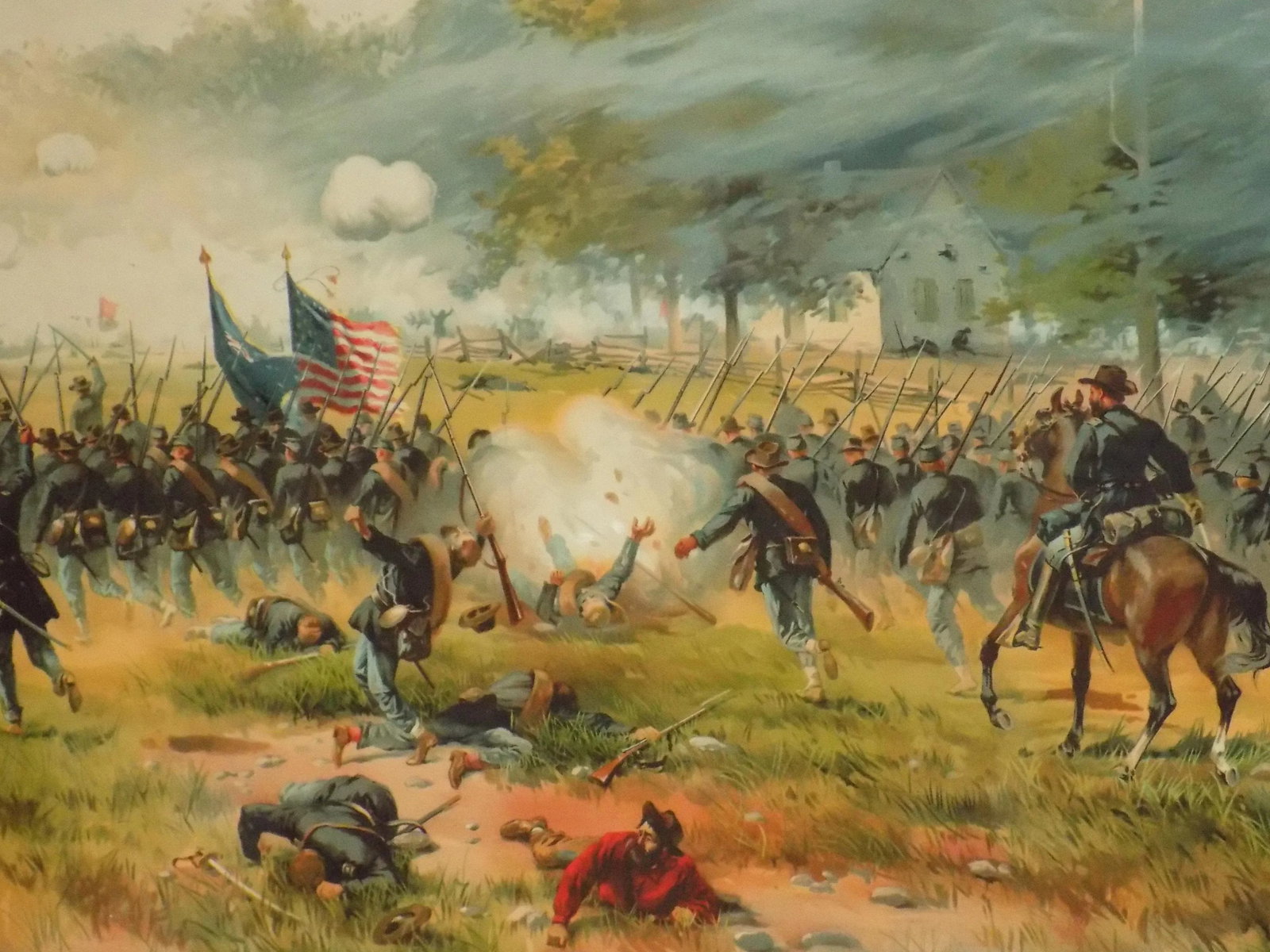 1887 Battle of Antietam Chromolithograph, Custom Framed Civil War Print - 6