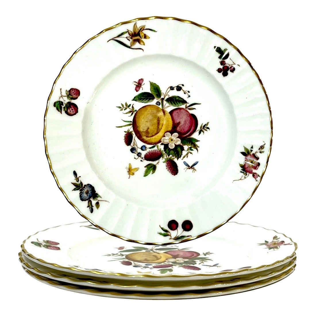 1960's Royal Worcester Bone China Delecta Ribbed Warmstry Salad Plates - Set of Four: Royal Worcester first produced the "Delecta" pattern circa 1800. It was brought back as a reproduction from 1965 until 1971. Making it rare given its limited production time. This set of four bone chi