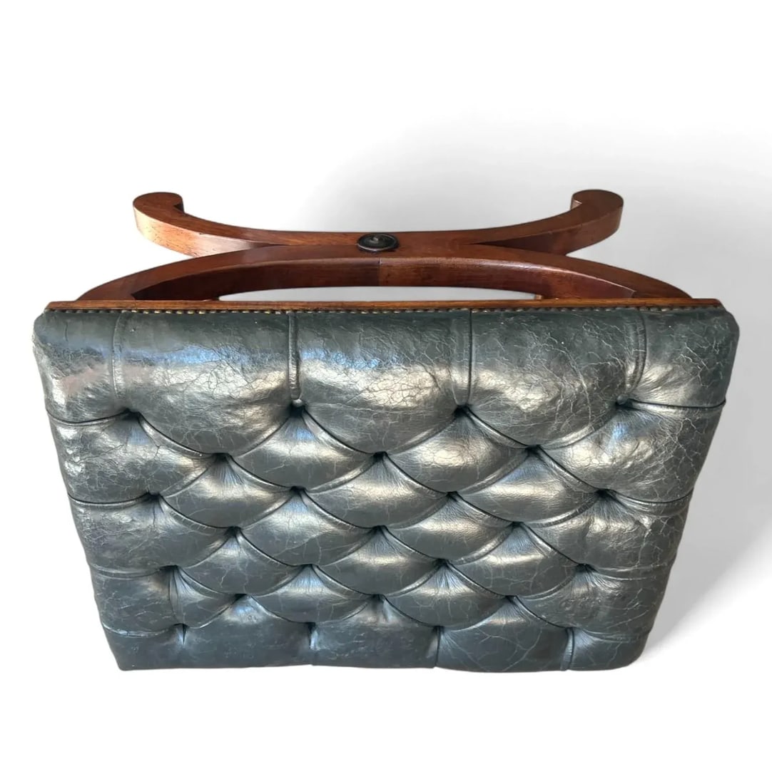 19th-Century Mahogany Bench With Tufted Leather Seat and Brass Nailhead Trim - 5