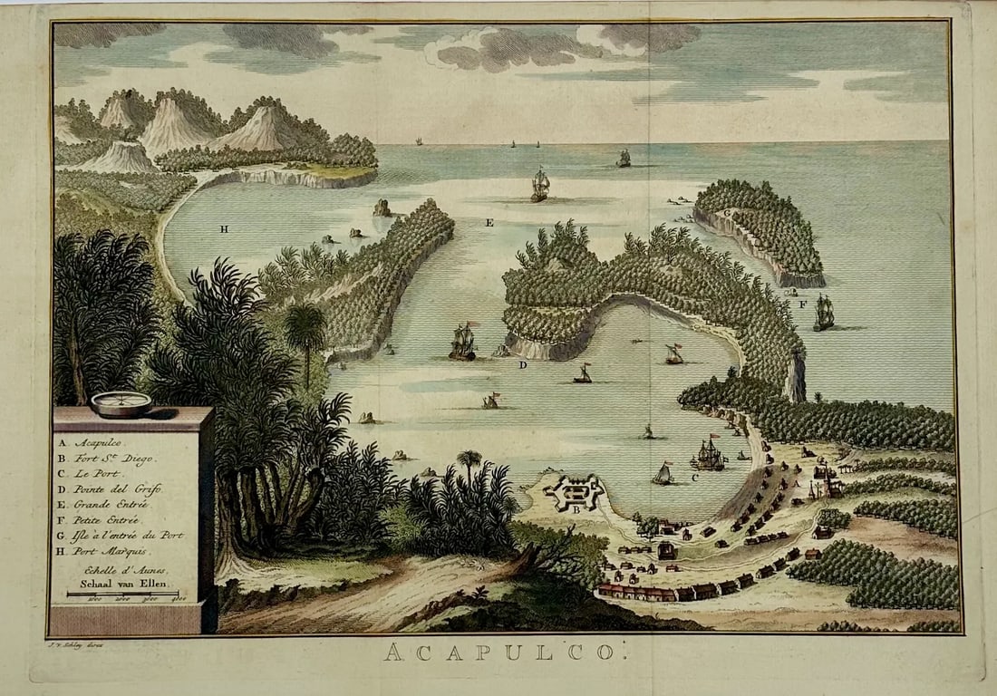 Acapulco, Mexico Original Map by Van Der Schley (1762) - 2