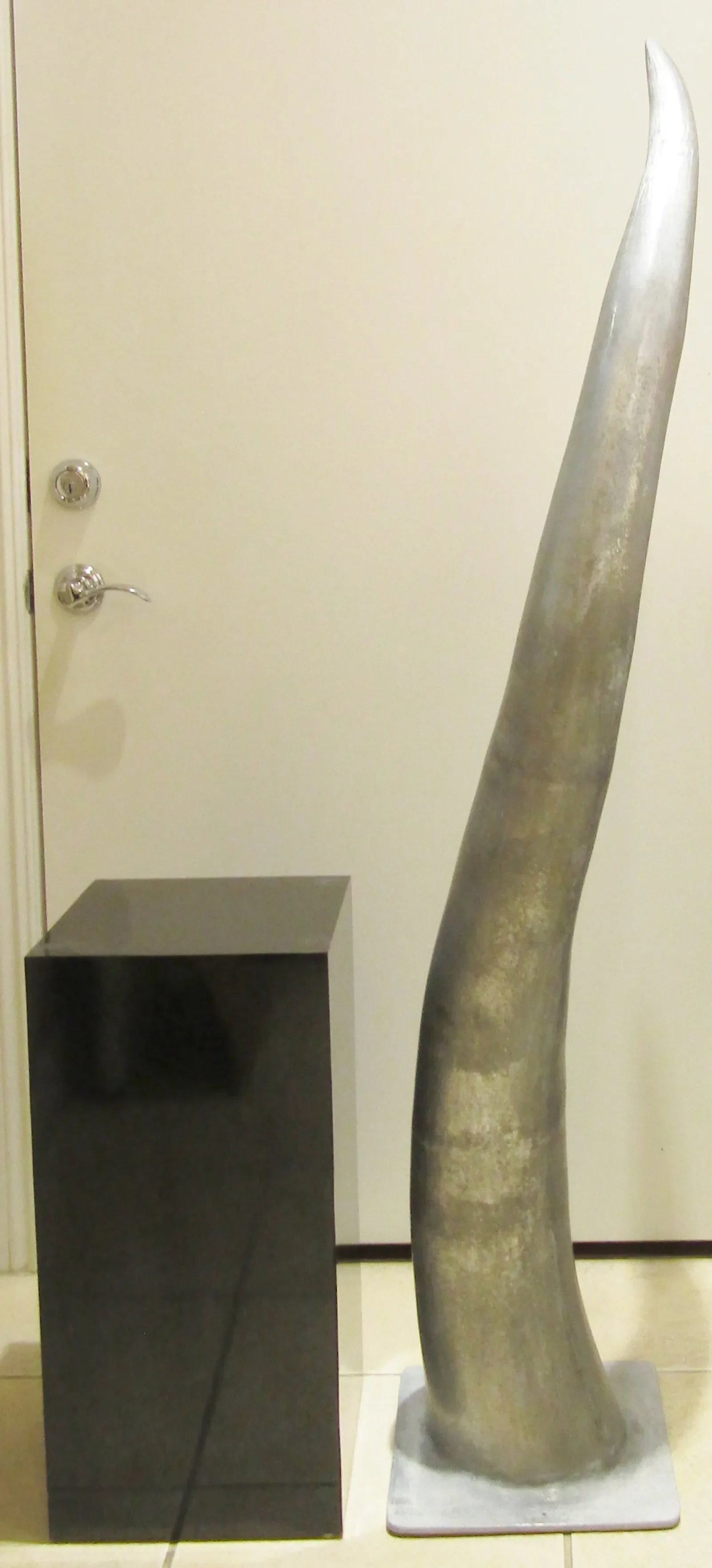 Large Cast Raw Aluminum Sculptural Horn Tusk on Pedestal - 11