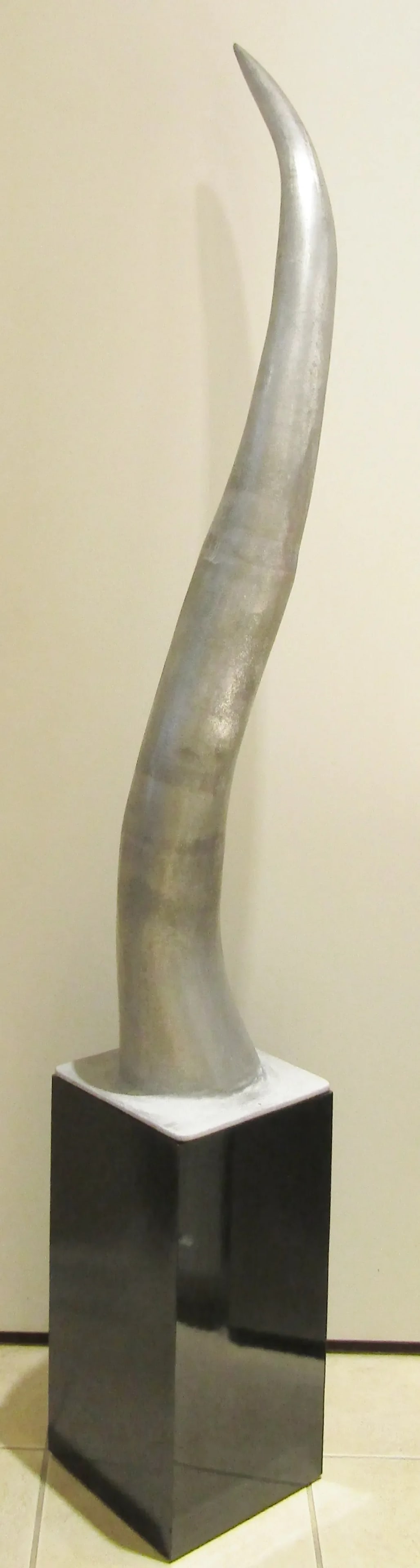 Large Cast Raw Aluminum Sculptural Horn Tusk on Pedestal - 2