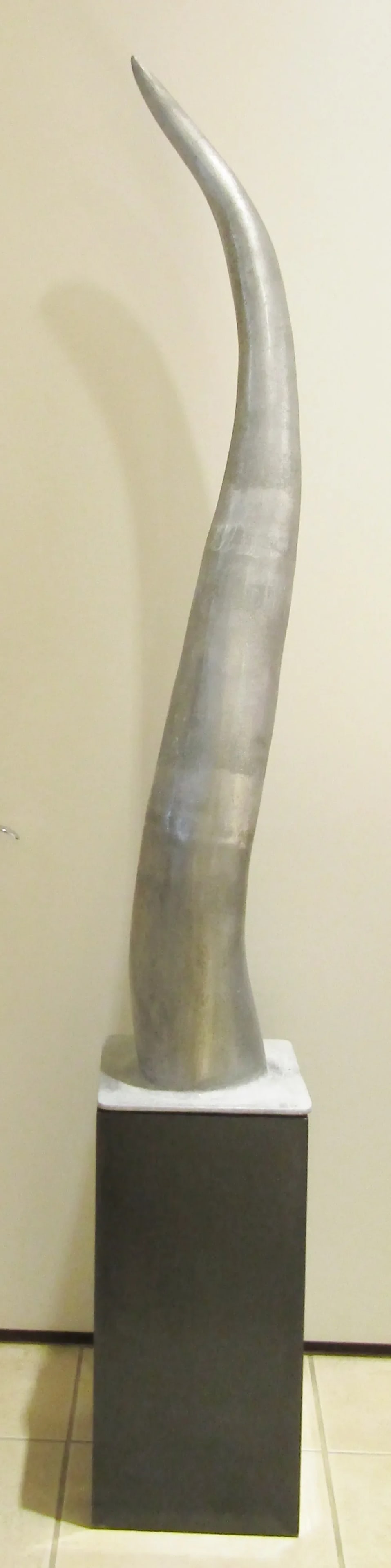 Large Cast Raw Aluminum Sculptural Horn Tusk on Pedestal - 4