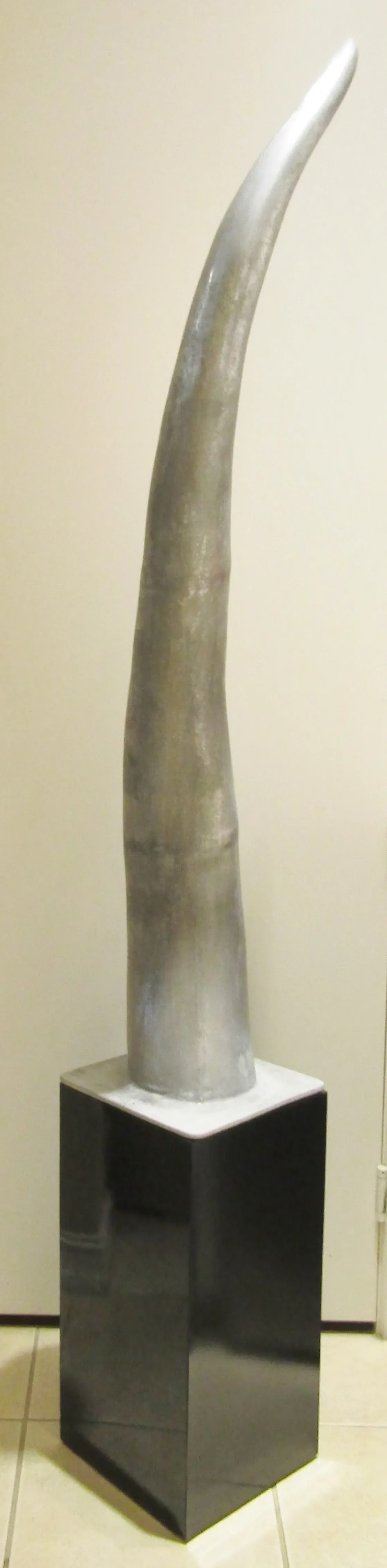 Large Cast Raw Aluminum Sculptural Horn Tusk on Pedestal - 8