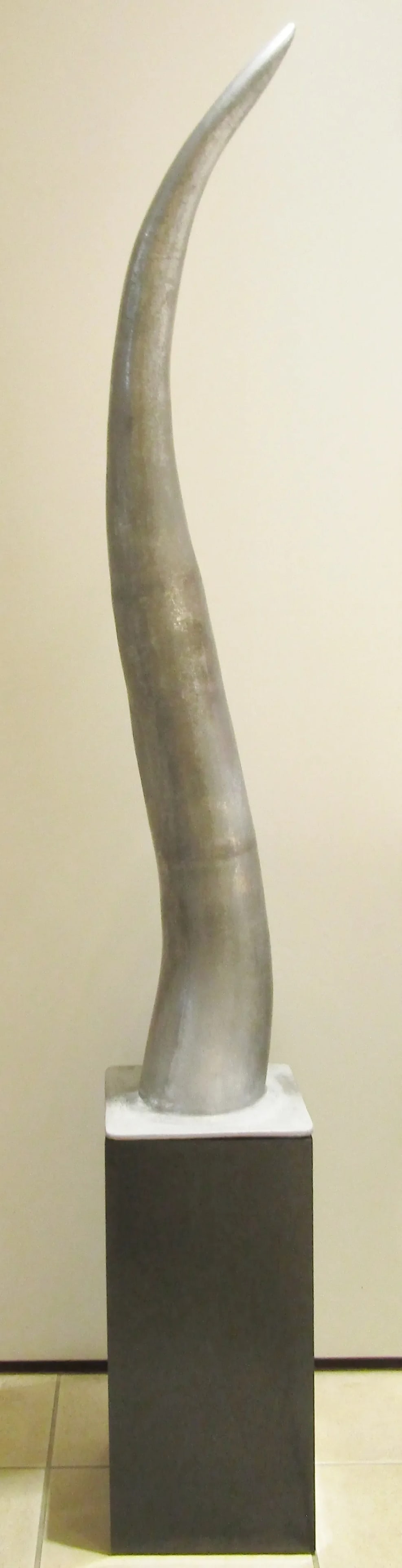 Large Cast Raw Aluminum Sculptural Horn Tusk on Pedestal - 9
