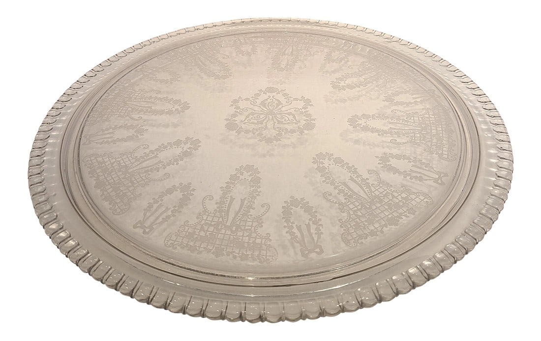 Antique Early 20th Century Victorian Etched Crystal Cake Stand or Plateau (1 of 7)