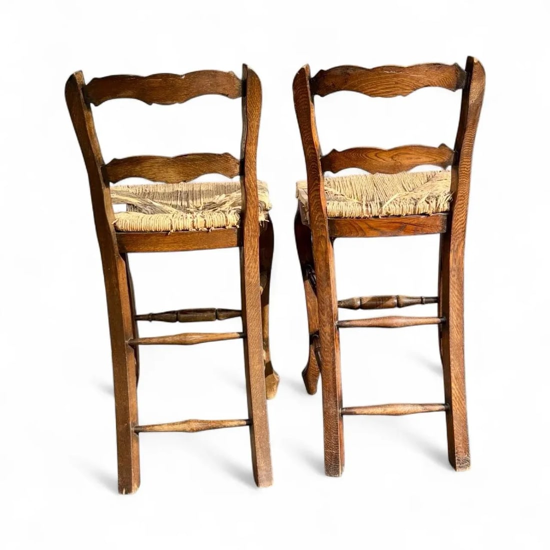 Pair English Country Rush-Seat Chairs "” Hand-Woven Seats - 2