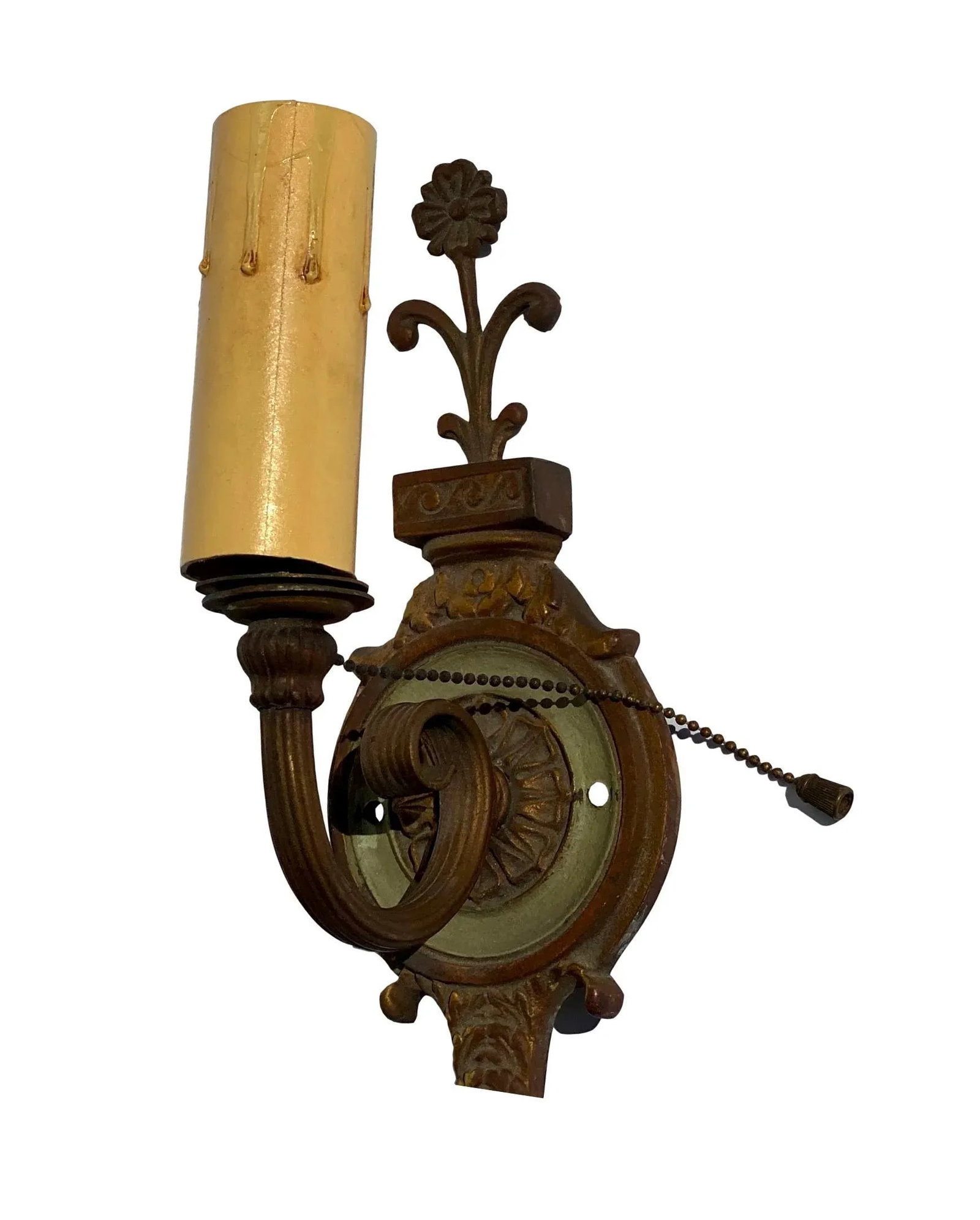 Late 19th Century Small French Bronze Sconce Circular One Arm With Decorative Flower - 2