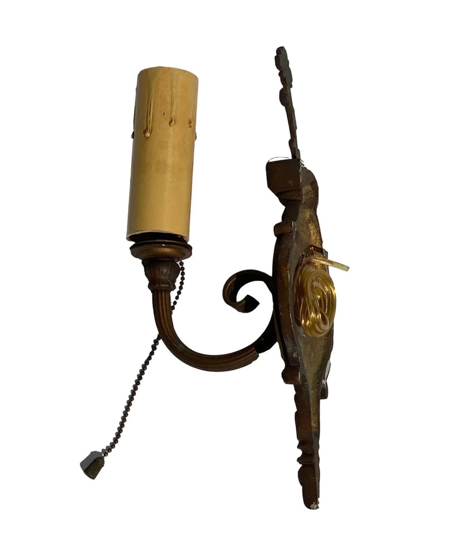 Late 19th Century Small French Bronze Sconce Circular One Arm With Decorative Flower - 3