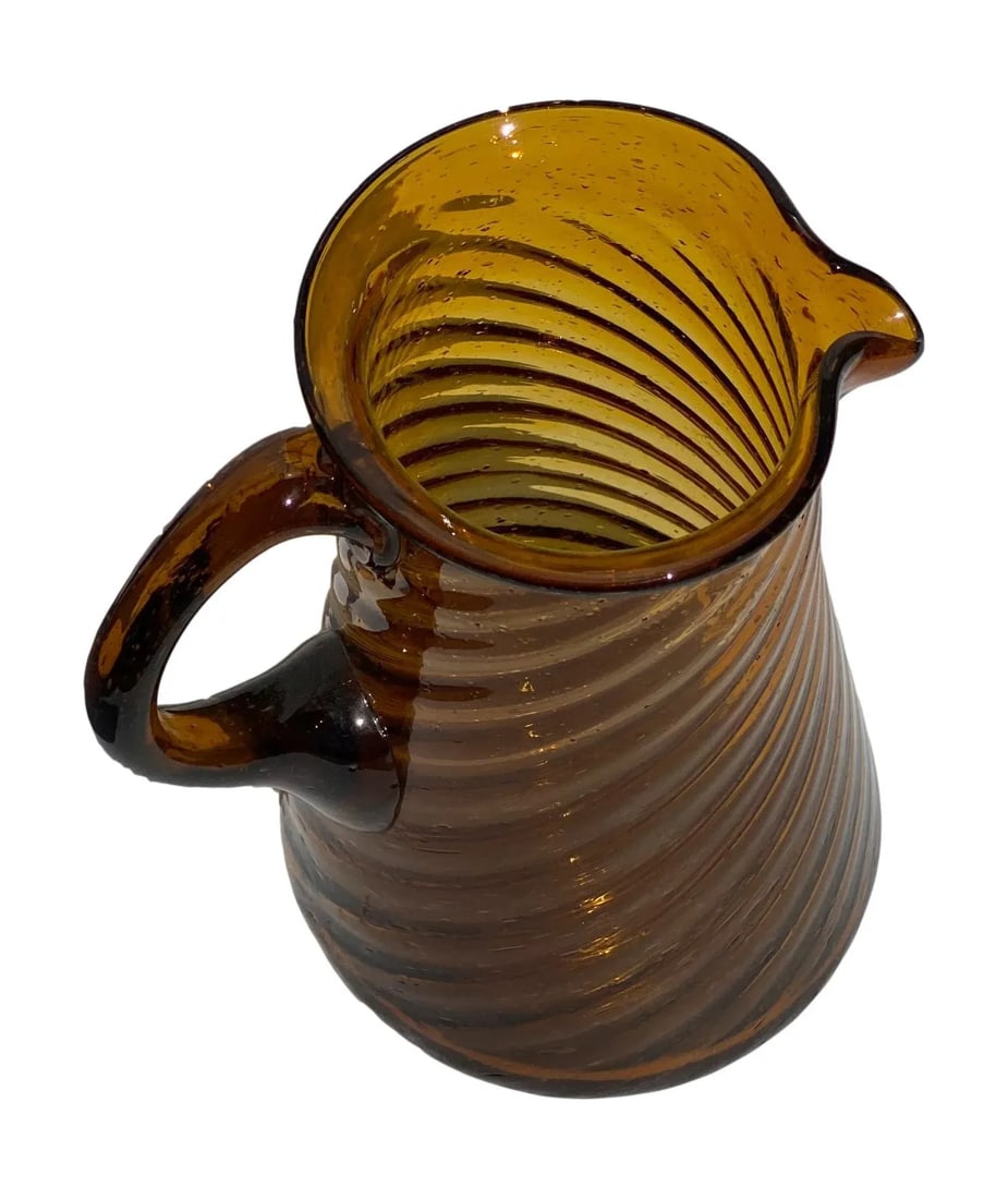 Vintage Amber Twisted Ribbed Glass Pitcher - 3
