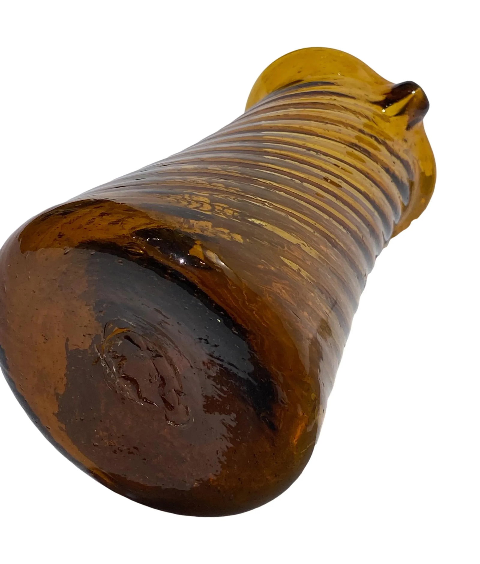 Vintage Amber Twisted Ribbed Glass Pitcher - 4