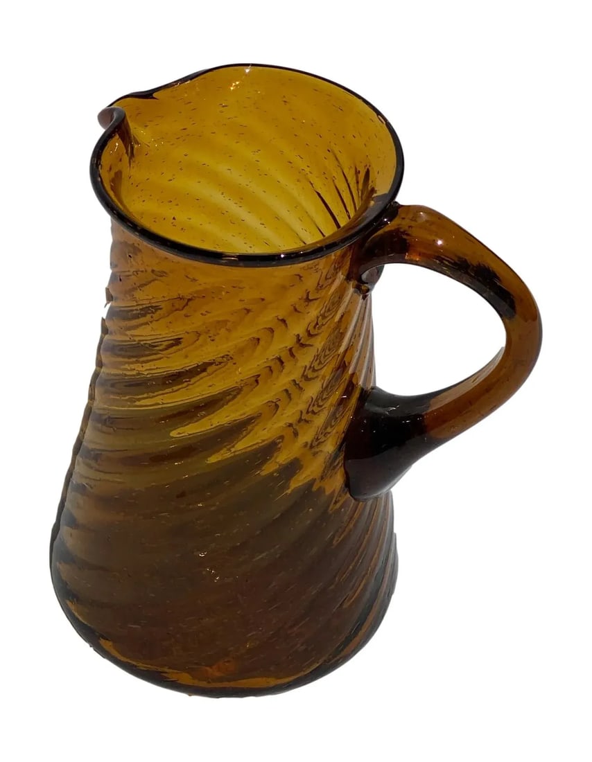 Vintage Amber Twisted Ribbed Glass Pitcher - 5