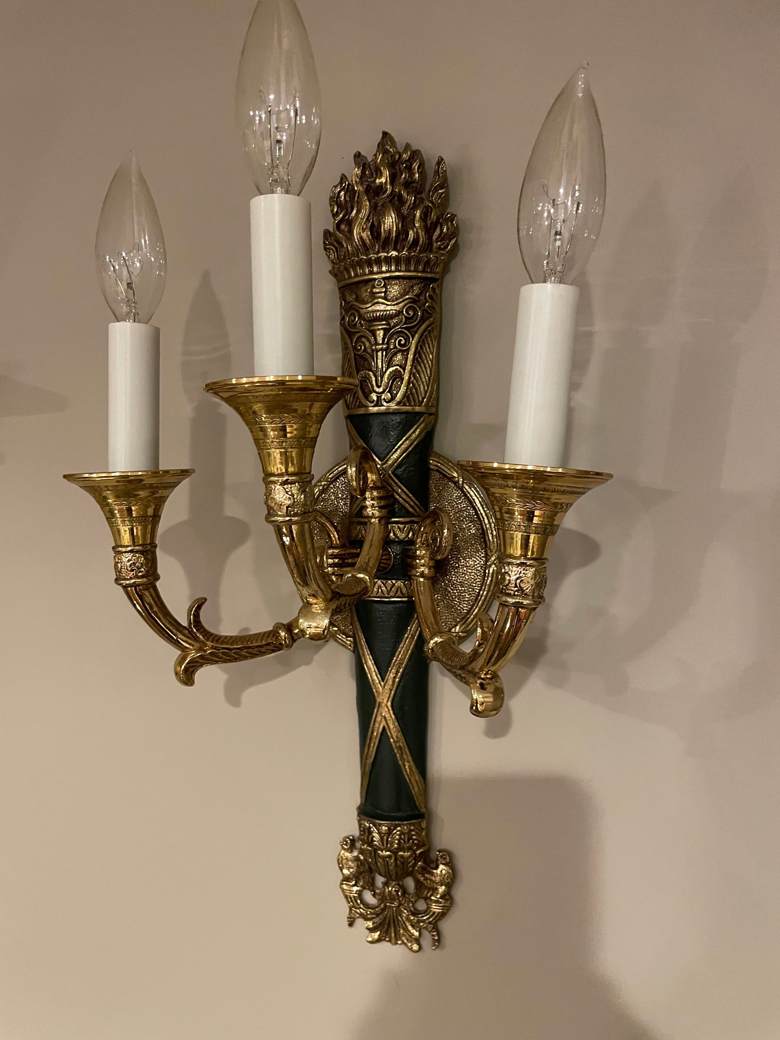 Four 3 Light Brass Wall Sconces - 2