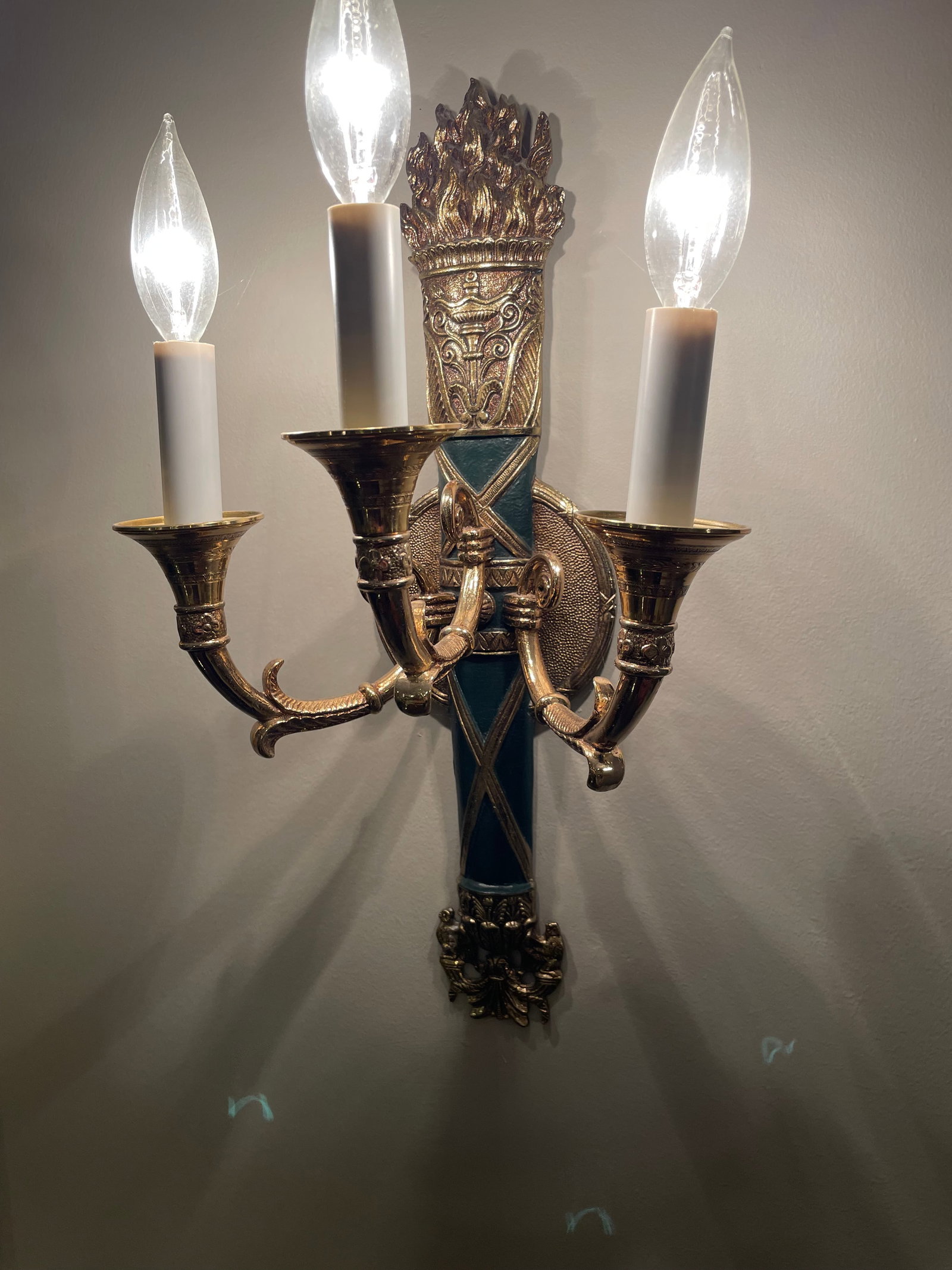Four 3 Light Brass Wall Sconces - 8