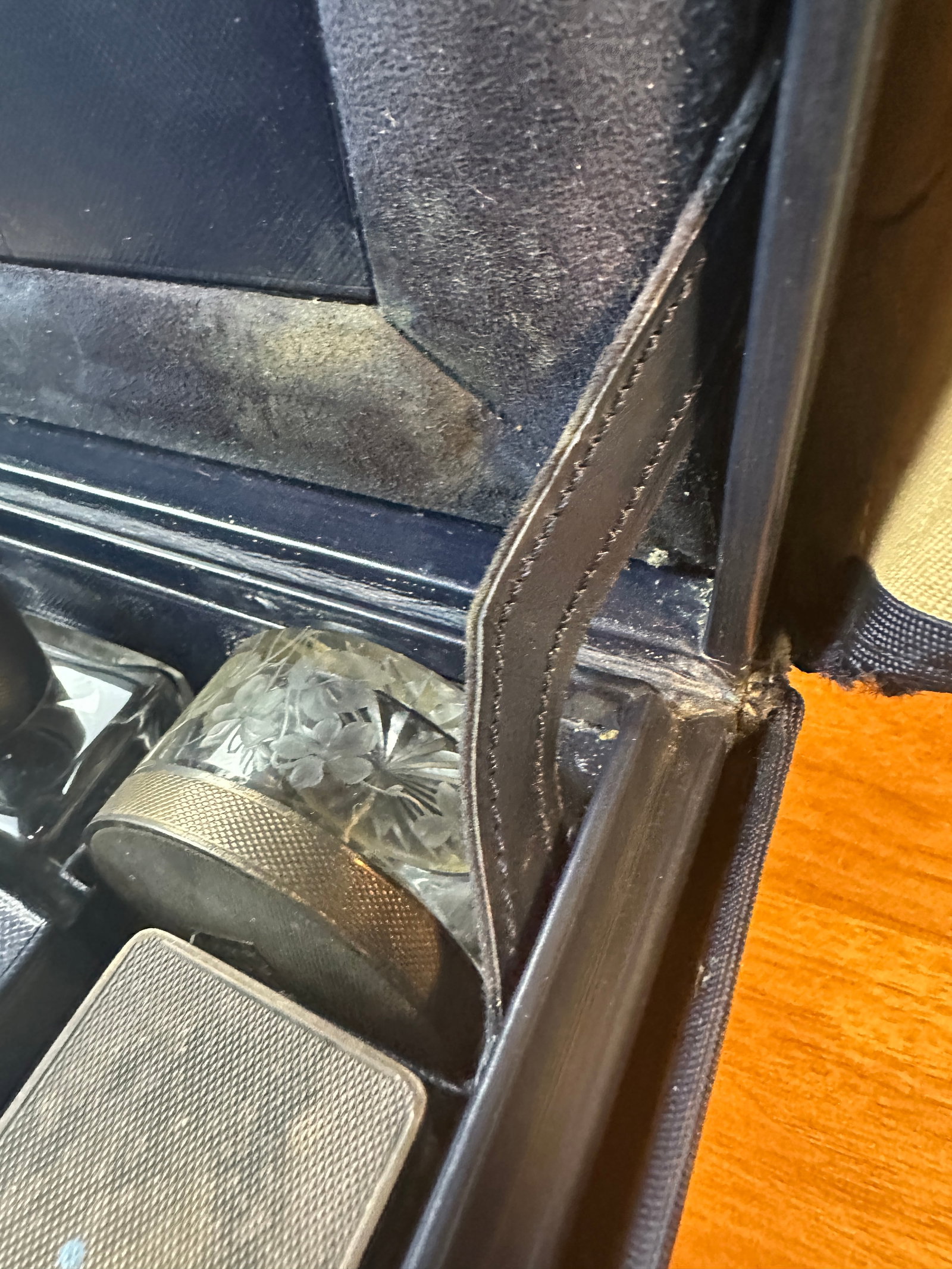 Antique Morabito Paris Men's Fitted Travel Vanity Case Navy Leather & Glass Grooming Set - 16