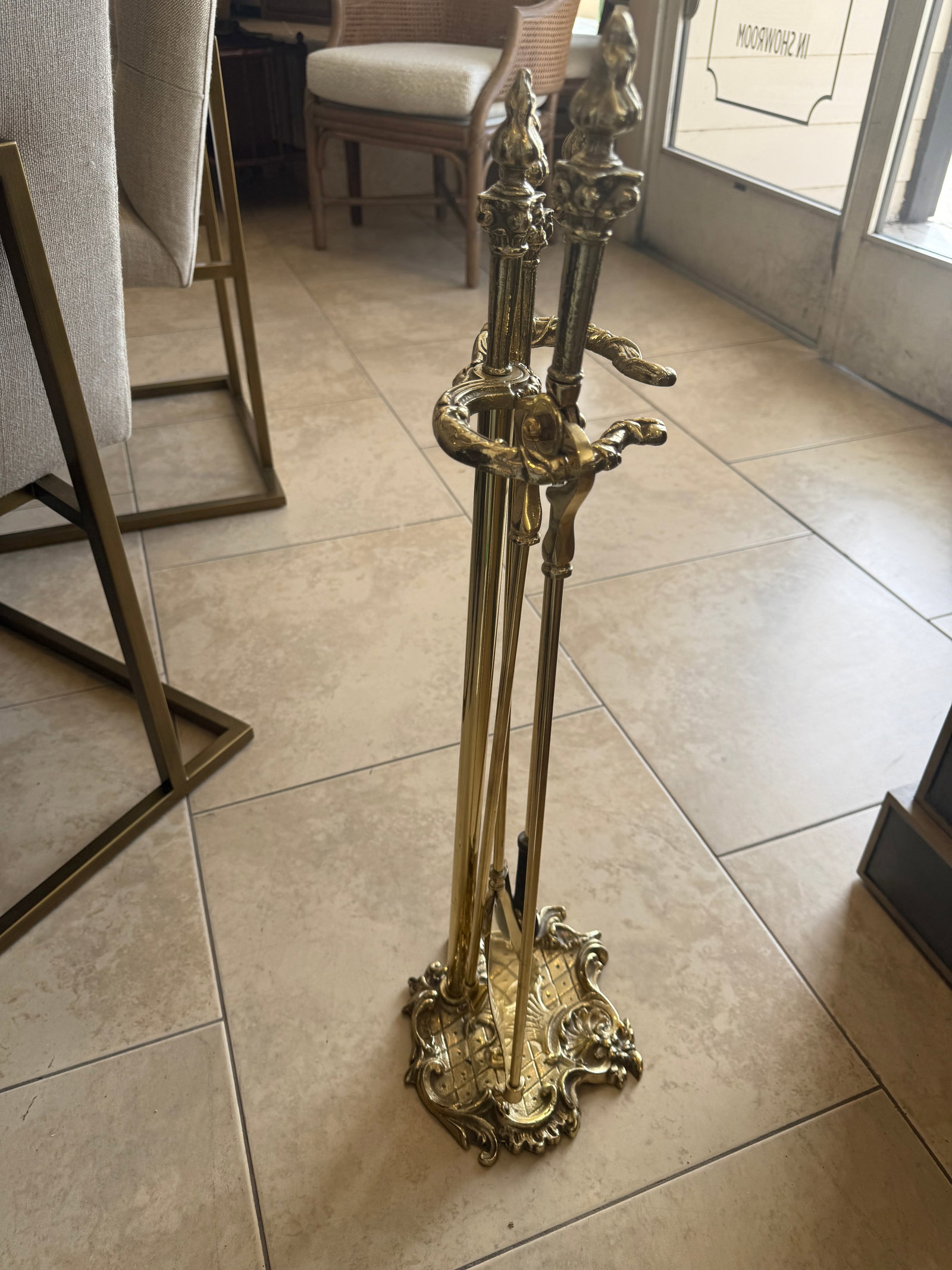 French Brass Set of Fireplace Tools - 3