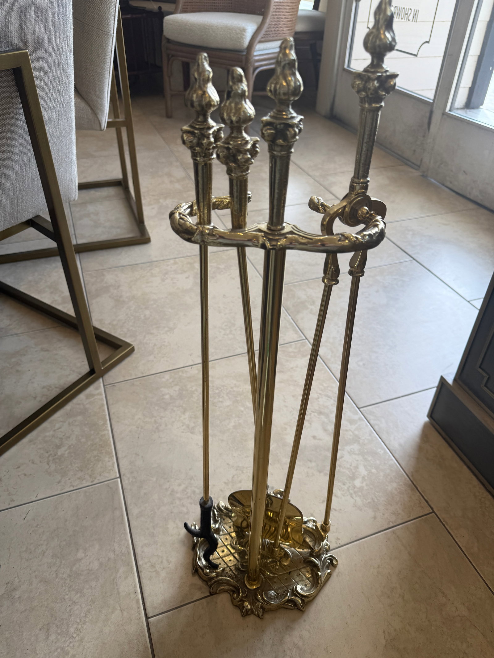 French Brass Set of Fireplace Tools - 4