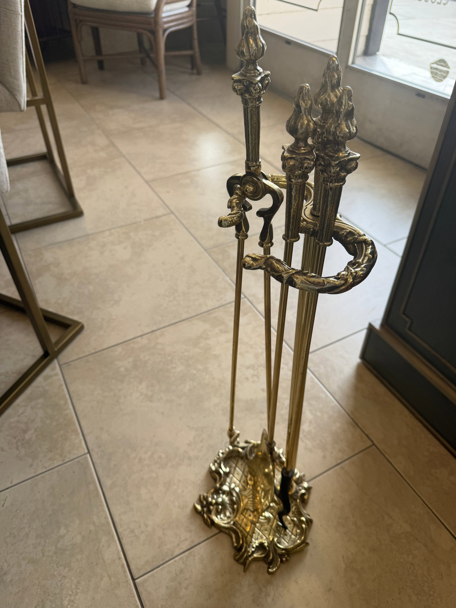 French Brass Set of Fireplace Tools - 5