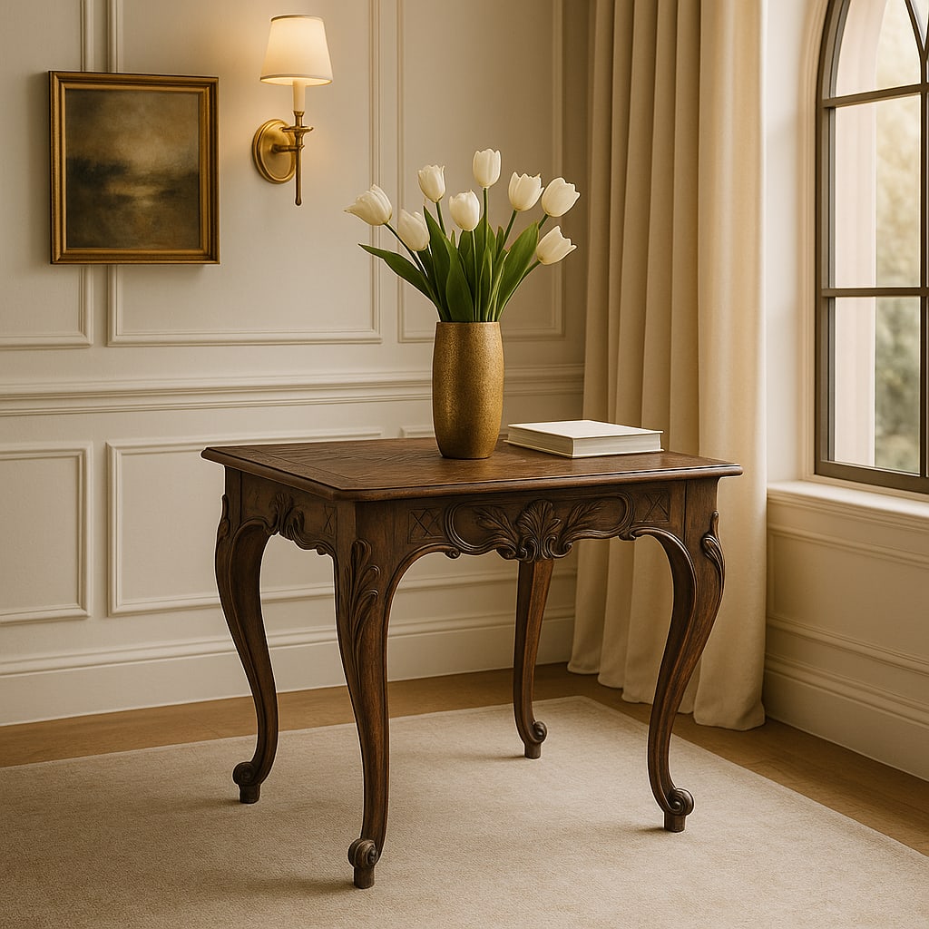 French Provincial Parquetry Side Table With Inlaid Top "” 26" Square - 2