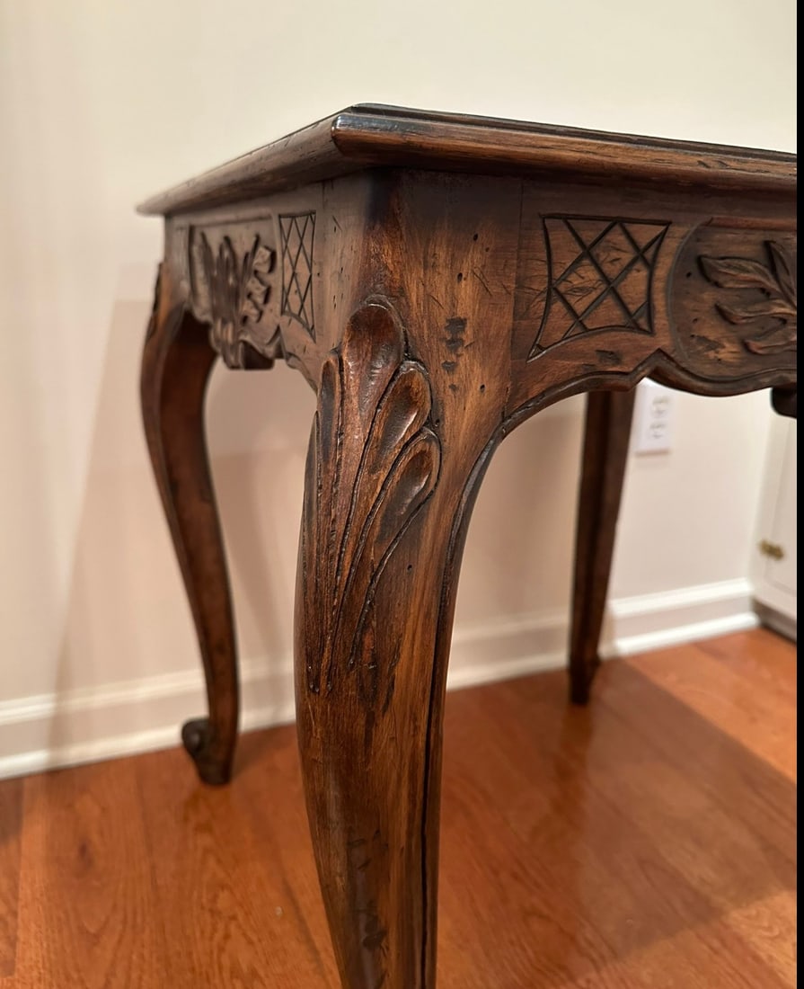 French Provincial Parquetry Side Table With Inlaid Top "” 26" Square - 3