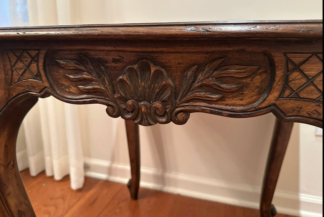 French Provincial Parquetry Side Table With Inlaid Top "” 26" Square - 5
