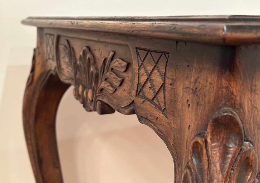 French Provincial Parquetry Side Table With Inlaid Top "” 26" Square - 6