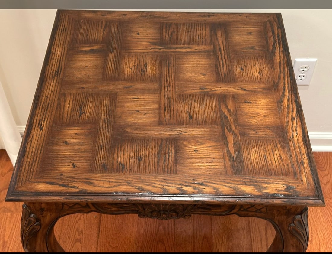 French Provincial Parquetry Side Table With Inlaid Top "” 26" Square - 8